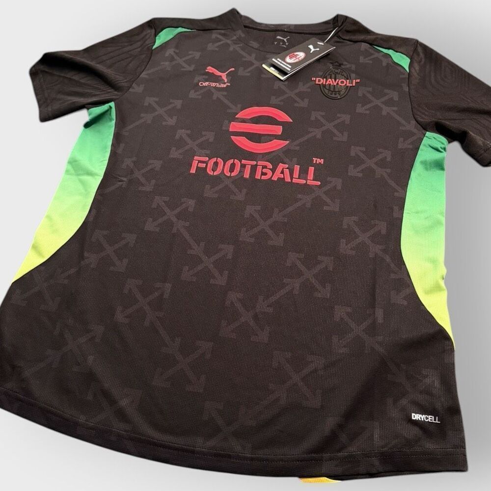 PUMA AC Milan Diavoli Off-White Soccer Jersey Black Green Yellow Mens size S NWT